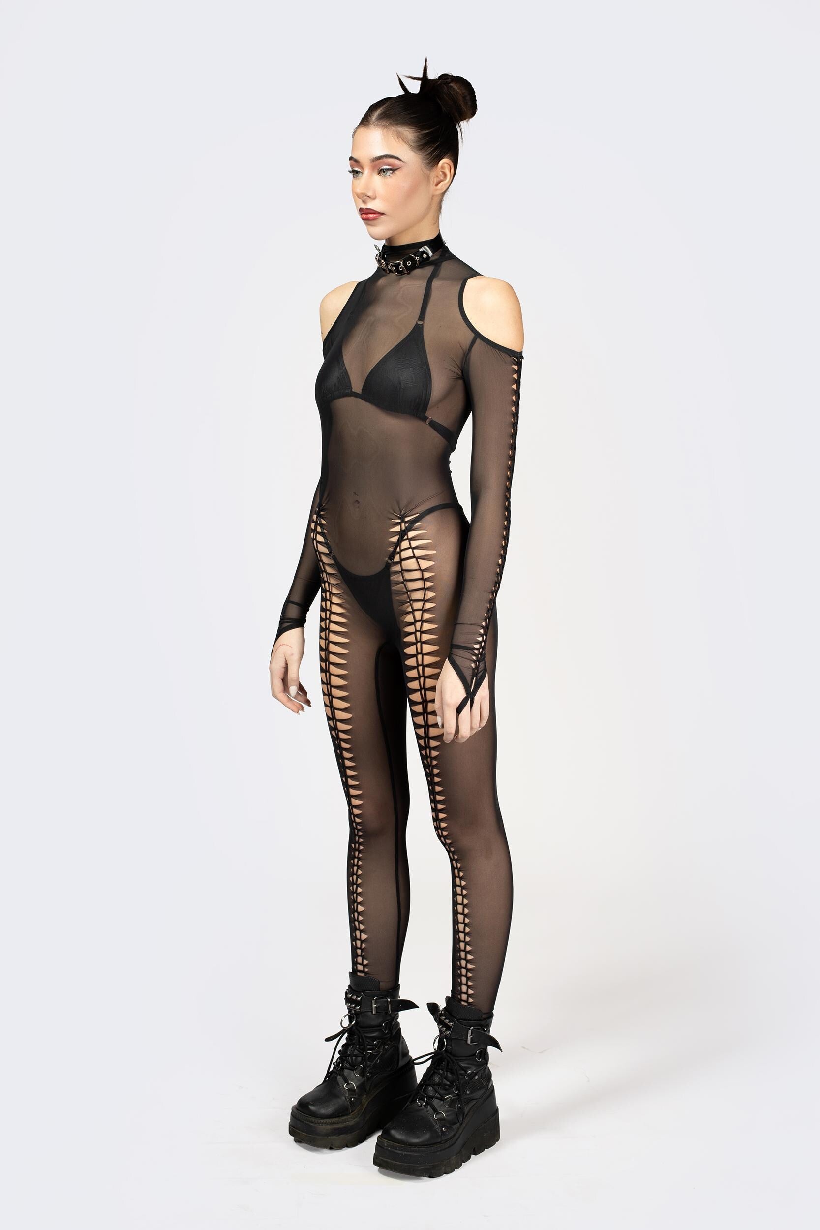 BADINKA Can U Knot Black Handwoven Catsuit Mesh