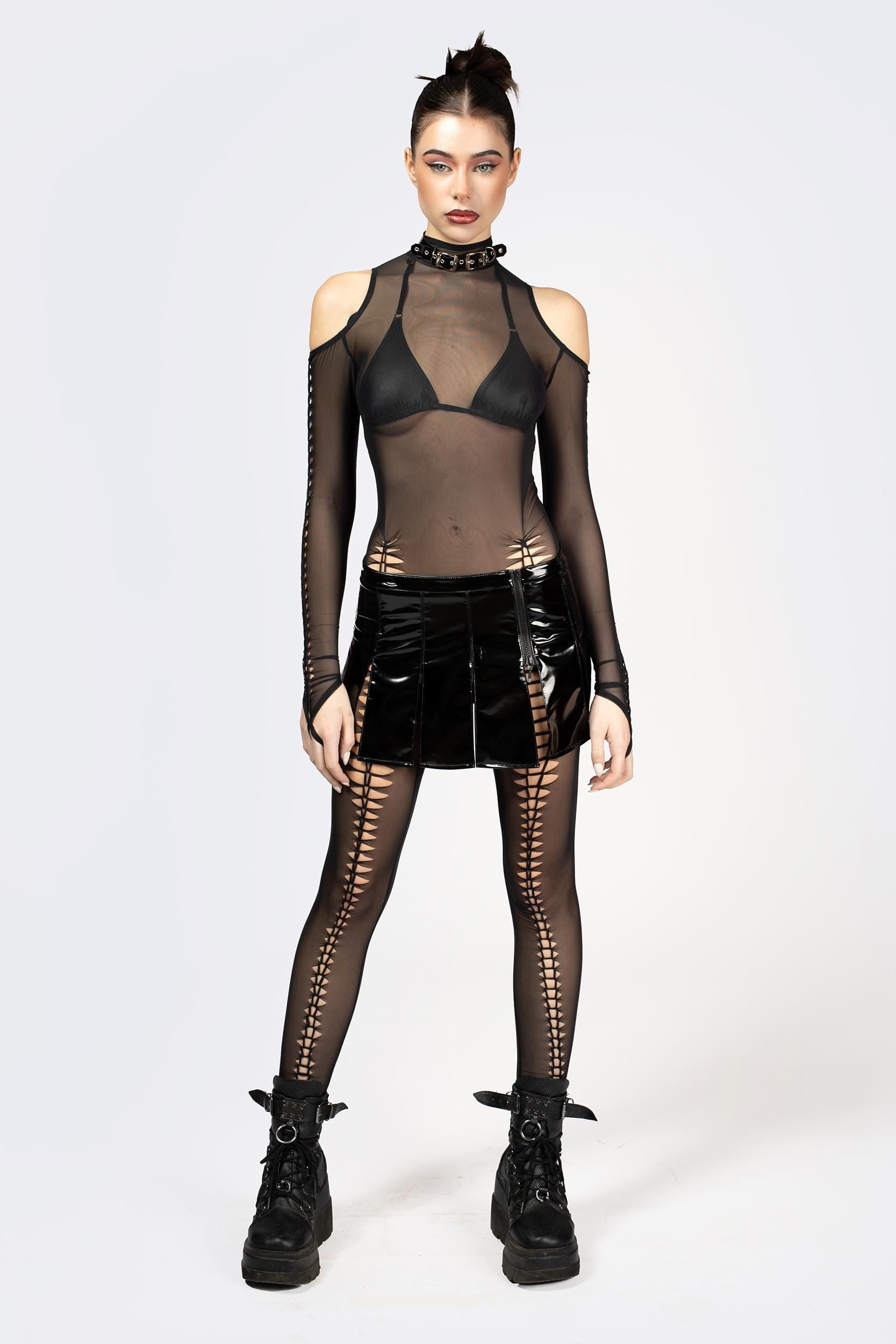 BADINKA Women Gladiator Vinyl Mini Skirt