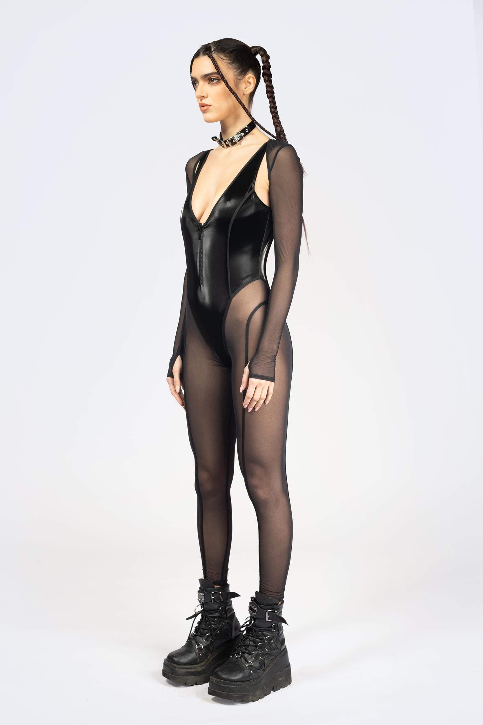 BADINKA Out Of Control Plunging Catsuit Mesh, spandex