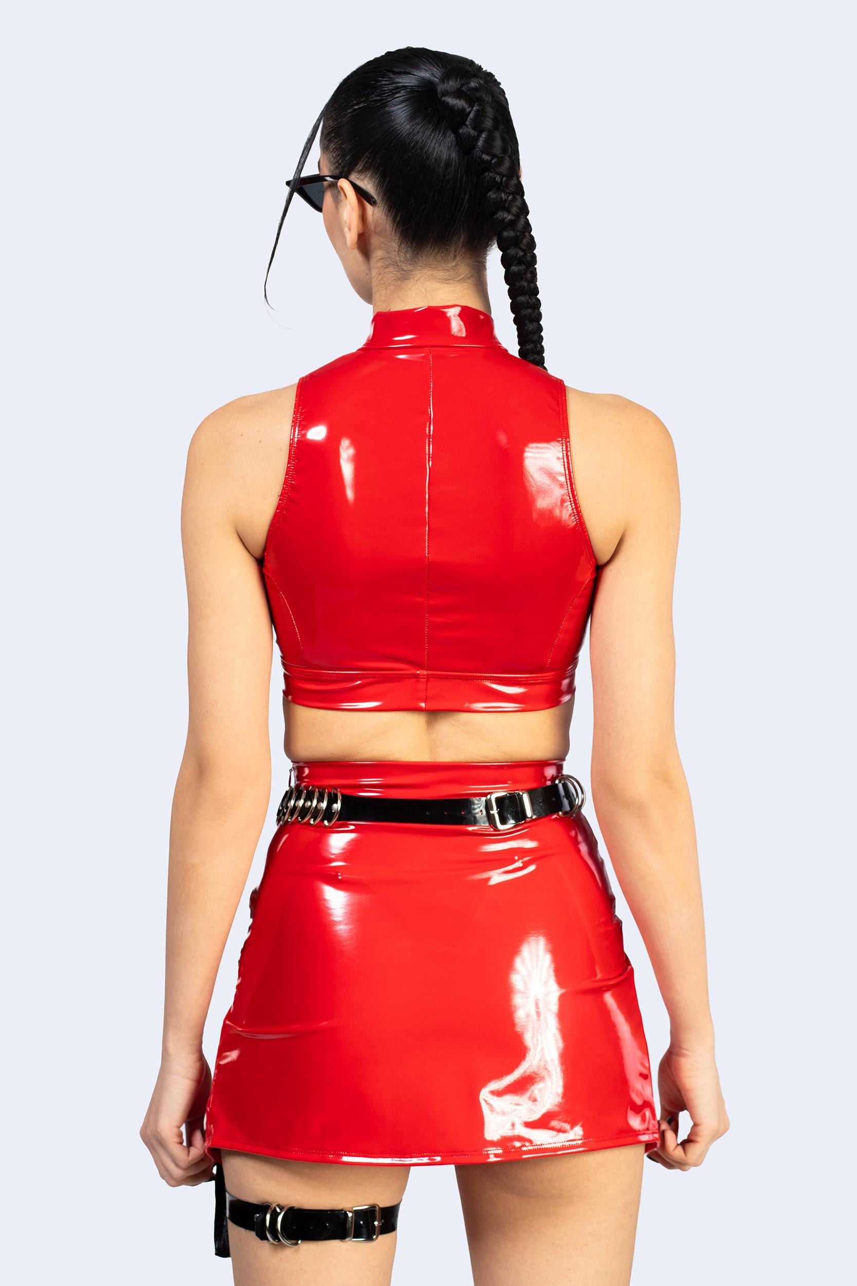BADINKA Pull Over Vinyl Cutout Top Red