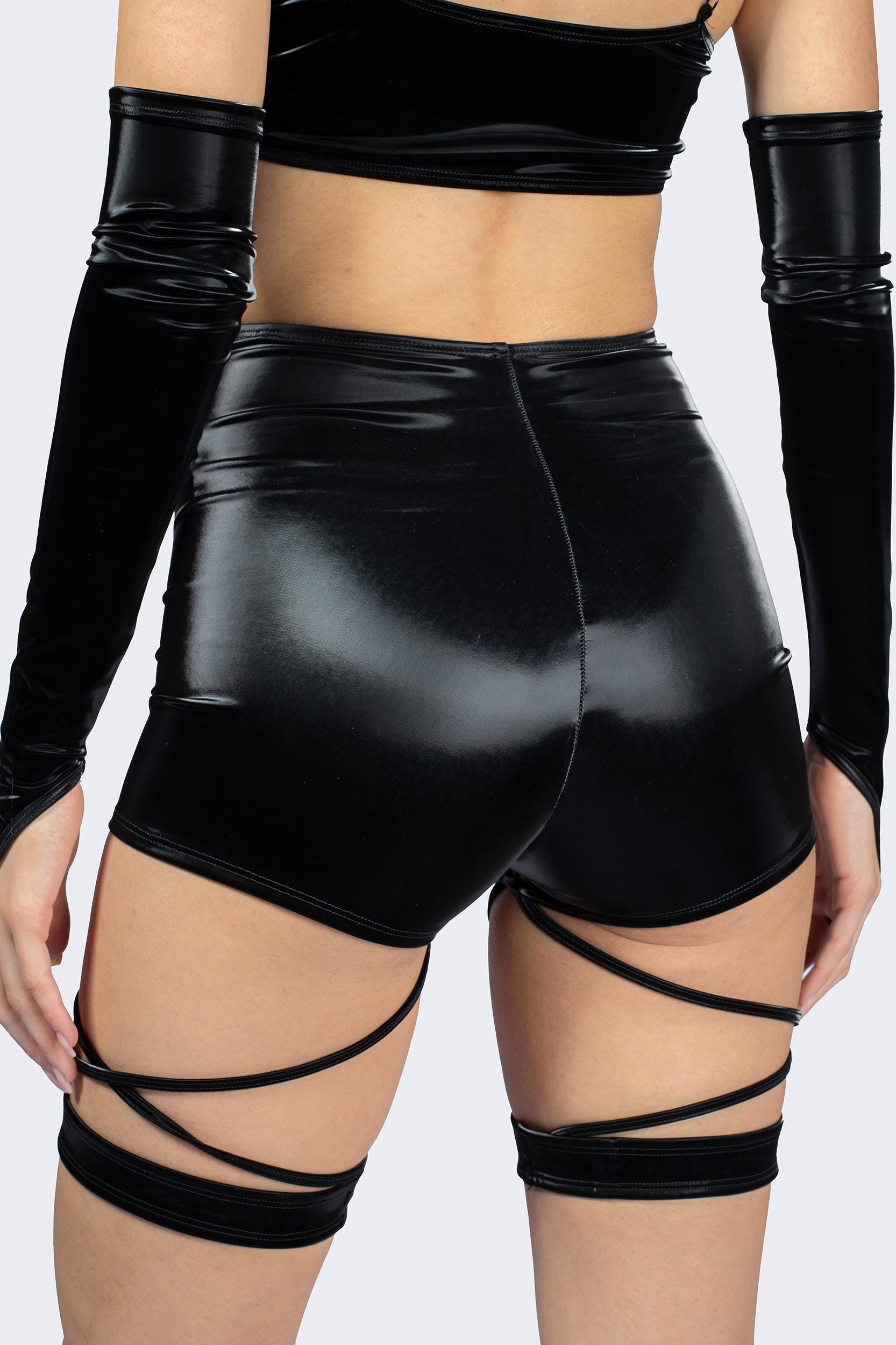 Solid High Waist Spandex Shorts with Attached Garter Straps - BADINKA