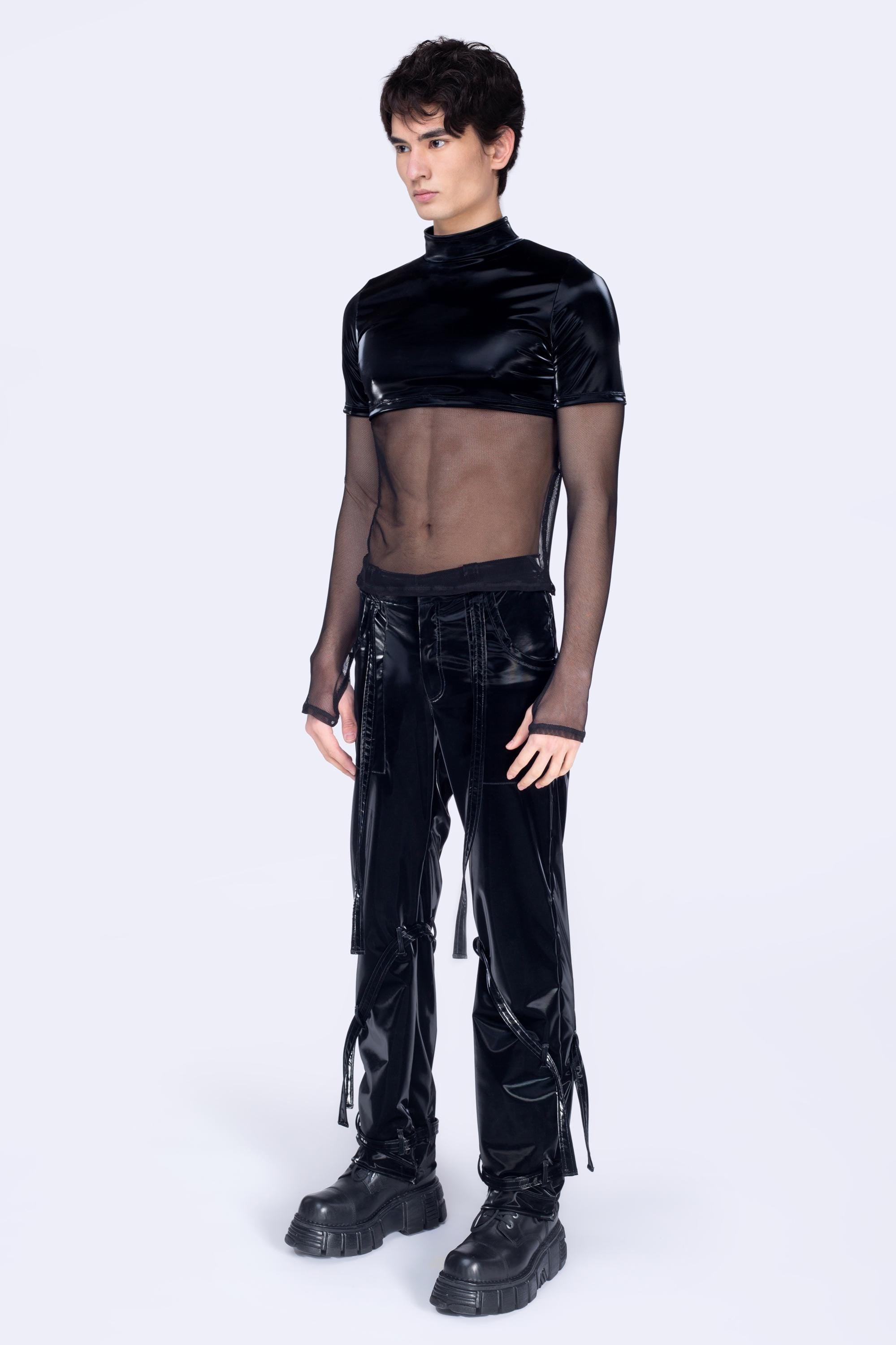 BADINKA Men Liquid Mesh Layered Long Sleeve Top