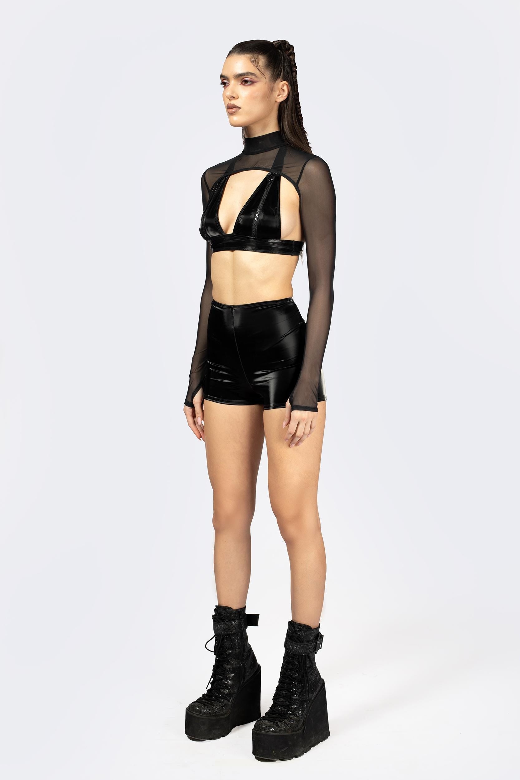 BADINKA Break A Sweat Zipper Top And Mesh Shrug Mesh, spandex