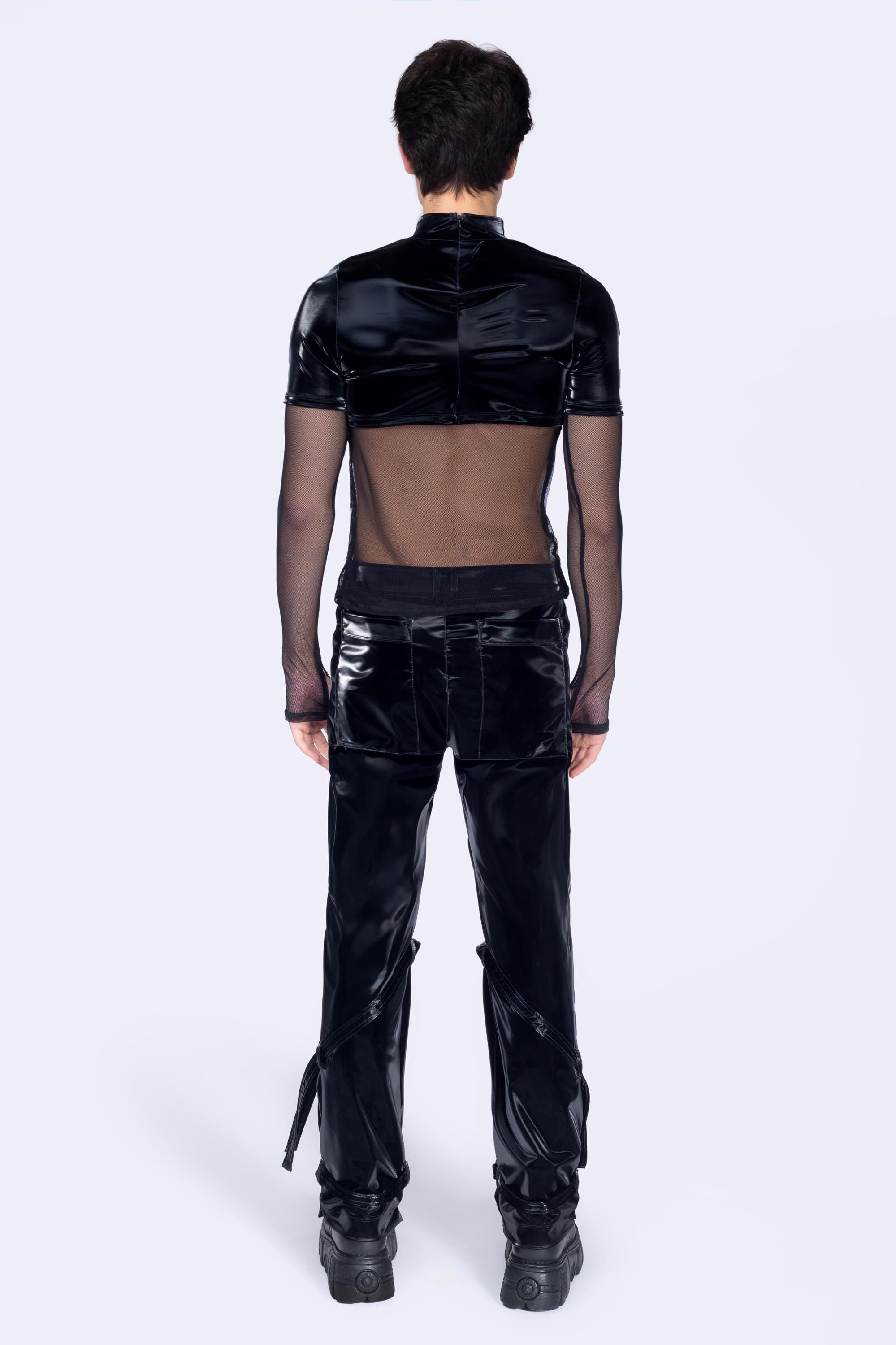 BADINKA Liquid Mesh Layered Long Sleeve Top Mesh, spandex