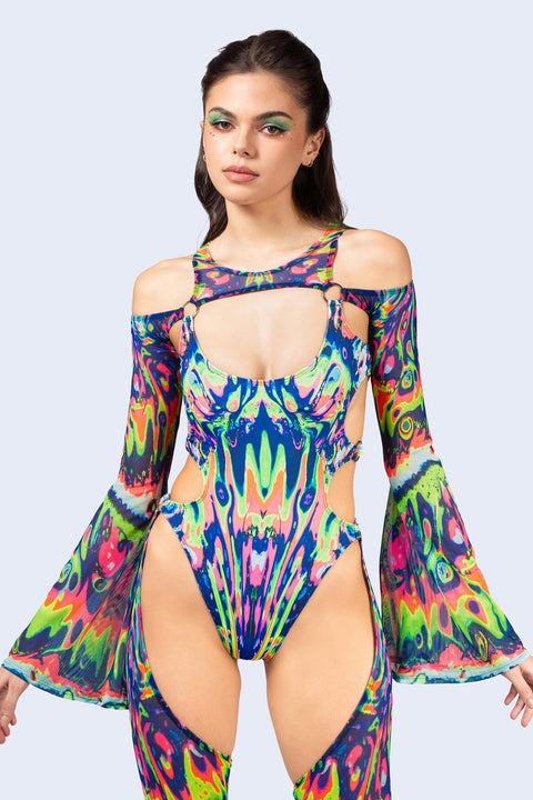 Wavy Gravy Flared Chaps Catsuit