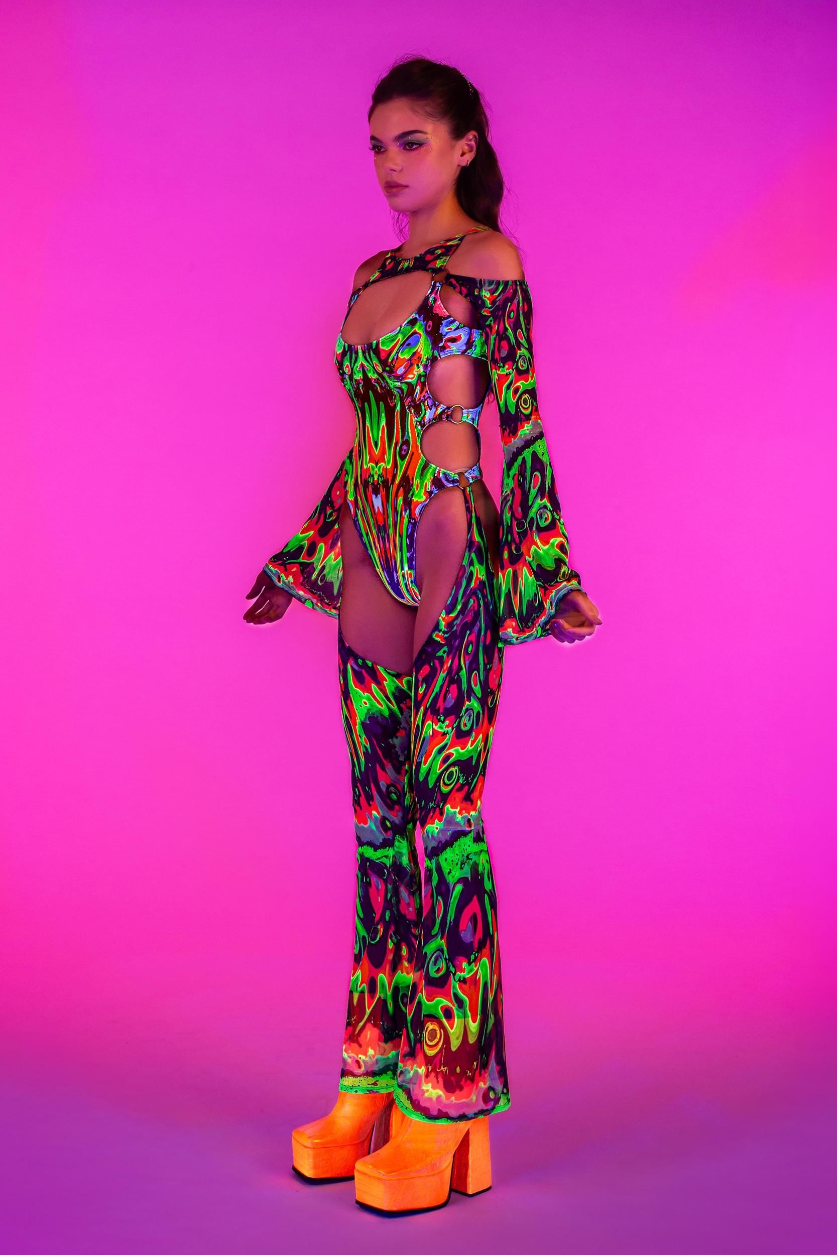 BADINKA Women Wavy Gravy Flared Chaps Catsuit