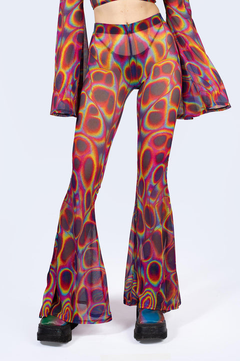 Peak Spot Mesh Bell Bottoms Pants