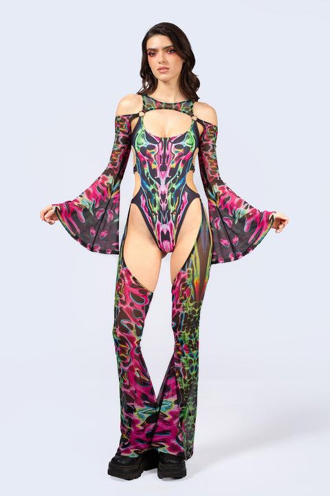 Tearing Me Apart Flared Chaps Catsuit