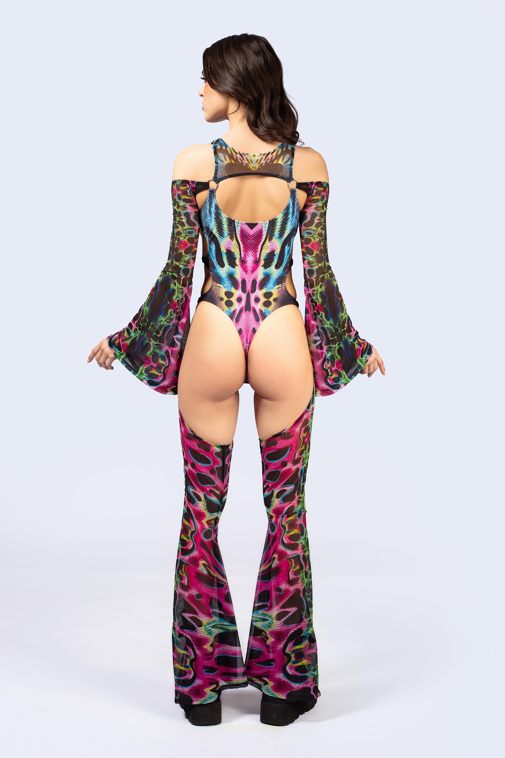 BADINKA Women Tearing Me Apart Flared Chaps Catsuit
