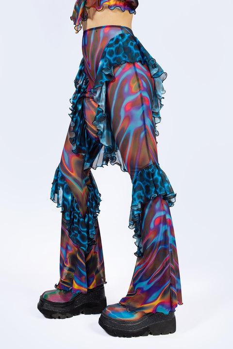 Storm Wave Ruffled Bell Bottom Pants