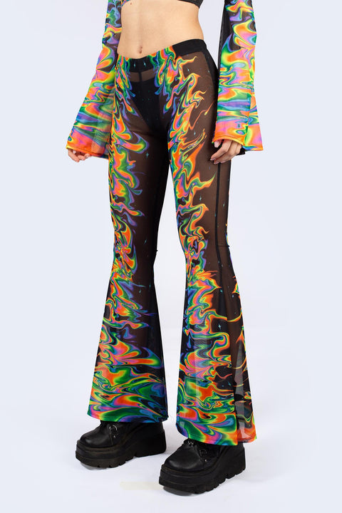 Aura Flow Mesh Bell Bottoms Pants