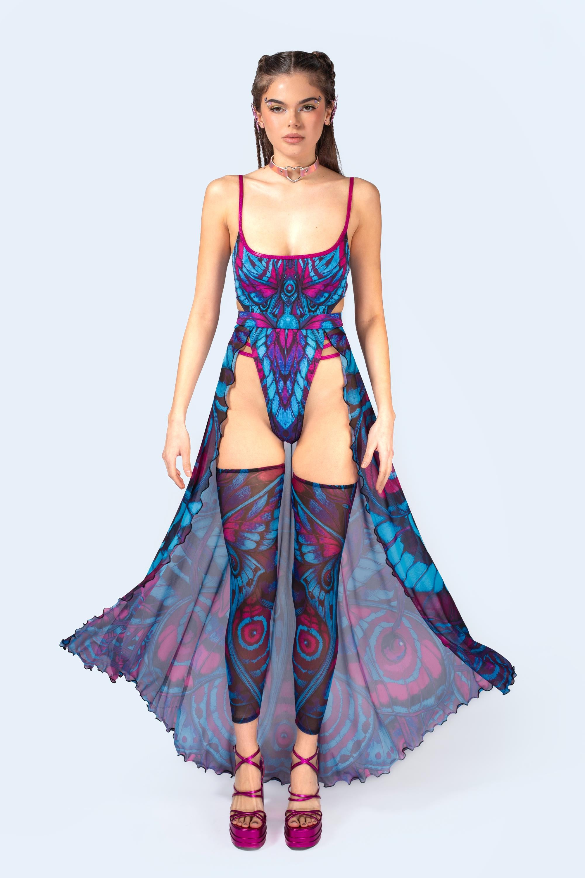 BADINKA Blue Velvet Strappy Bodysuit Rave