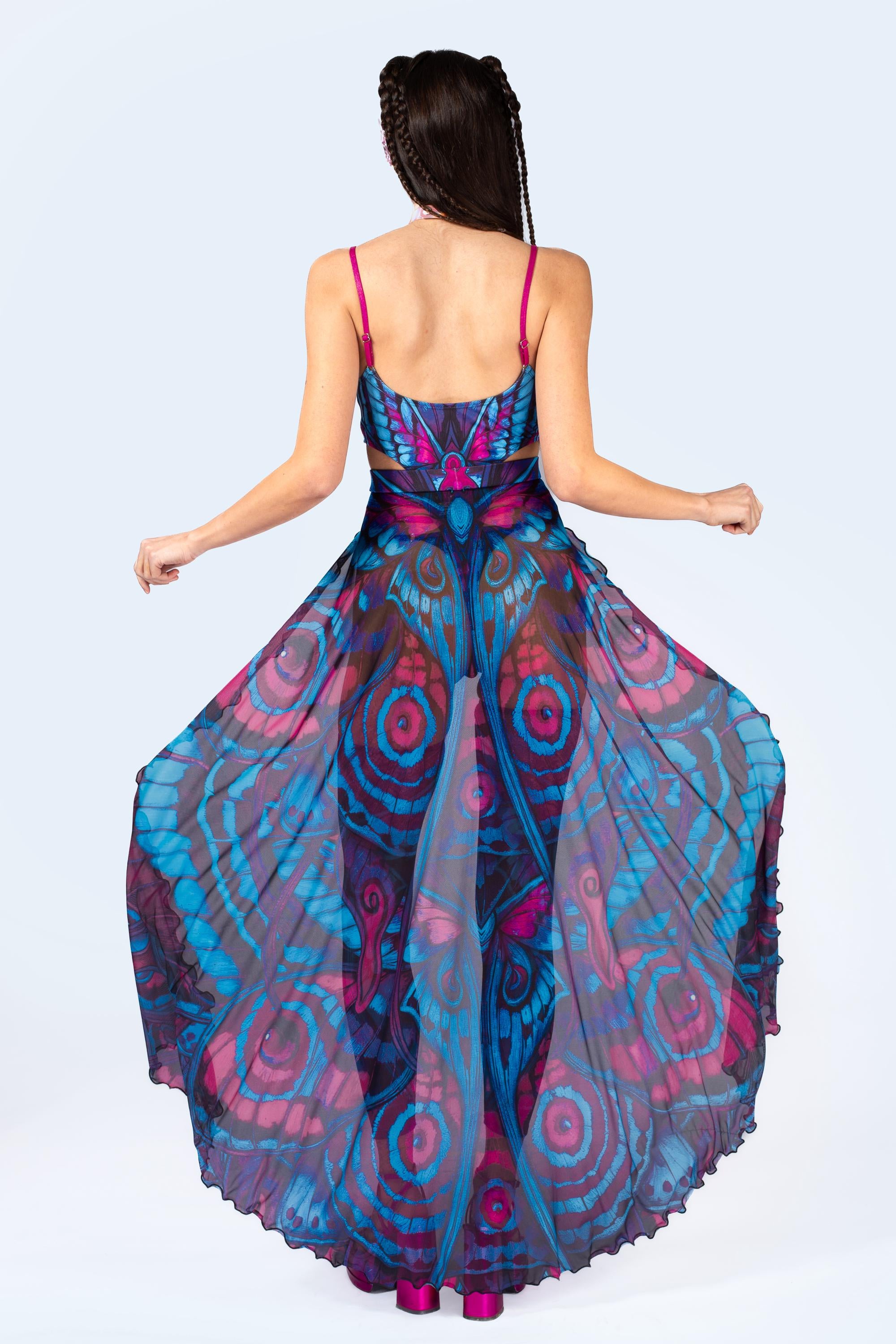 BADINKA Blue Velvet Open Front Skirt Set Blue