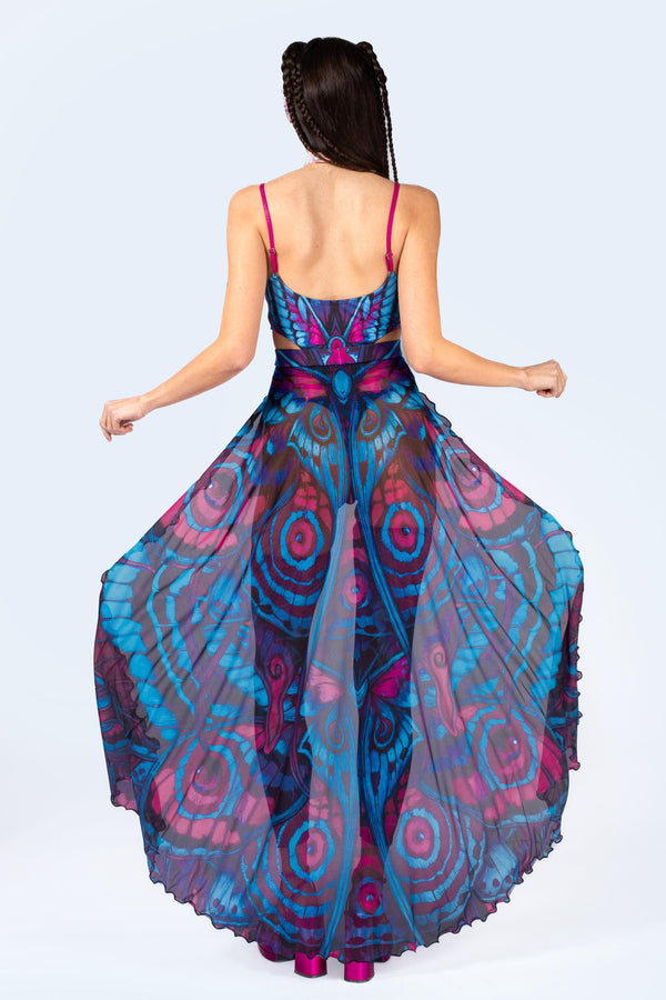 Blue Velvet Open Front Skirt Set