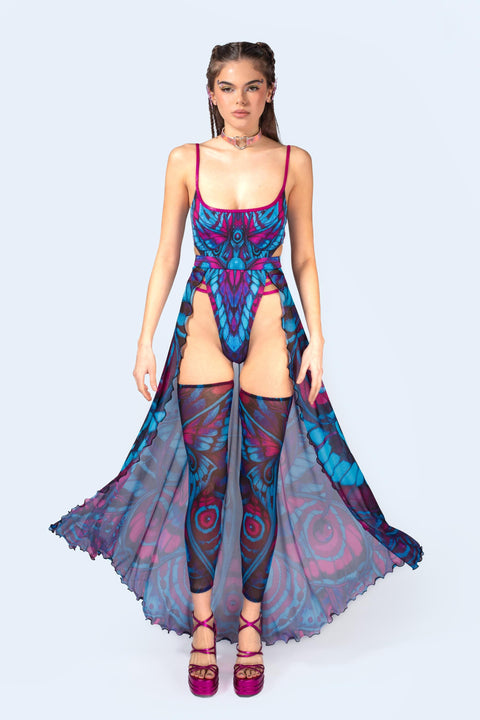 Blue Velvet Open Front Skirt Set