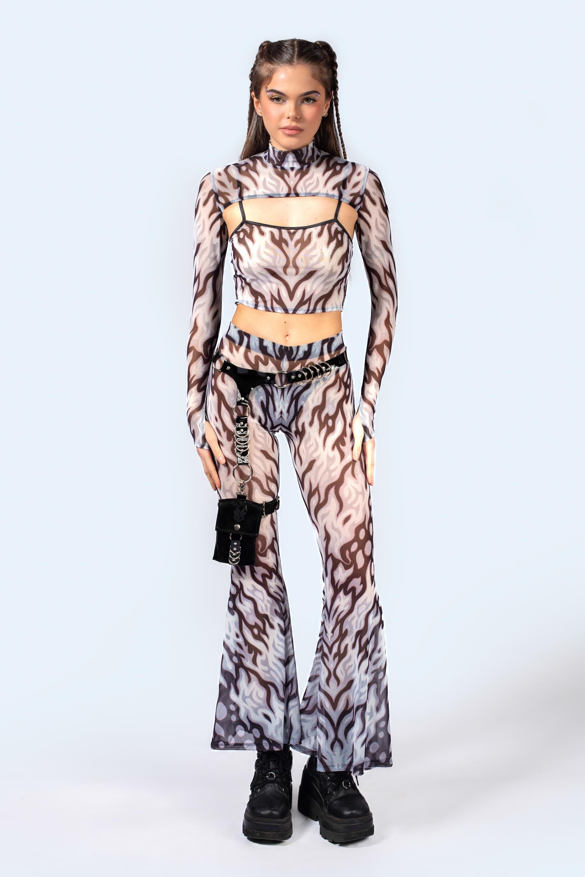 BADINKA Loose Ends Mesh Bell Bottoms Pants Mesh