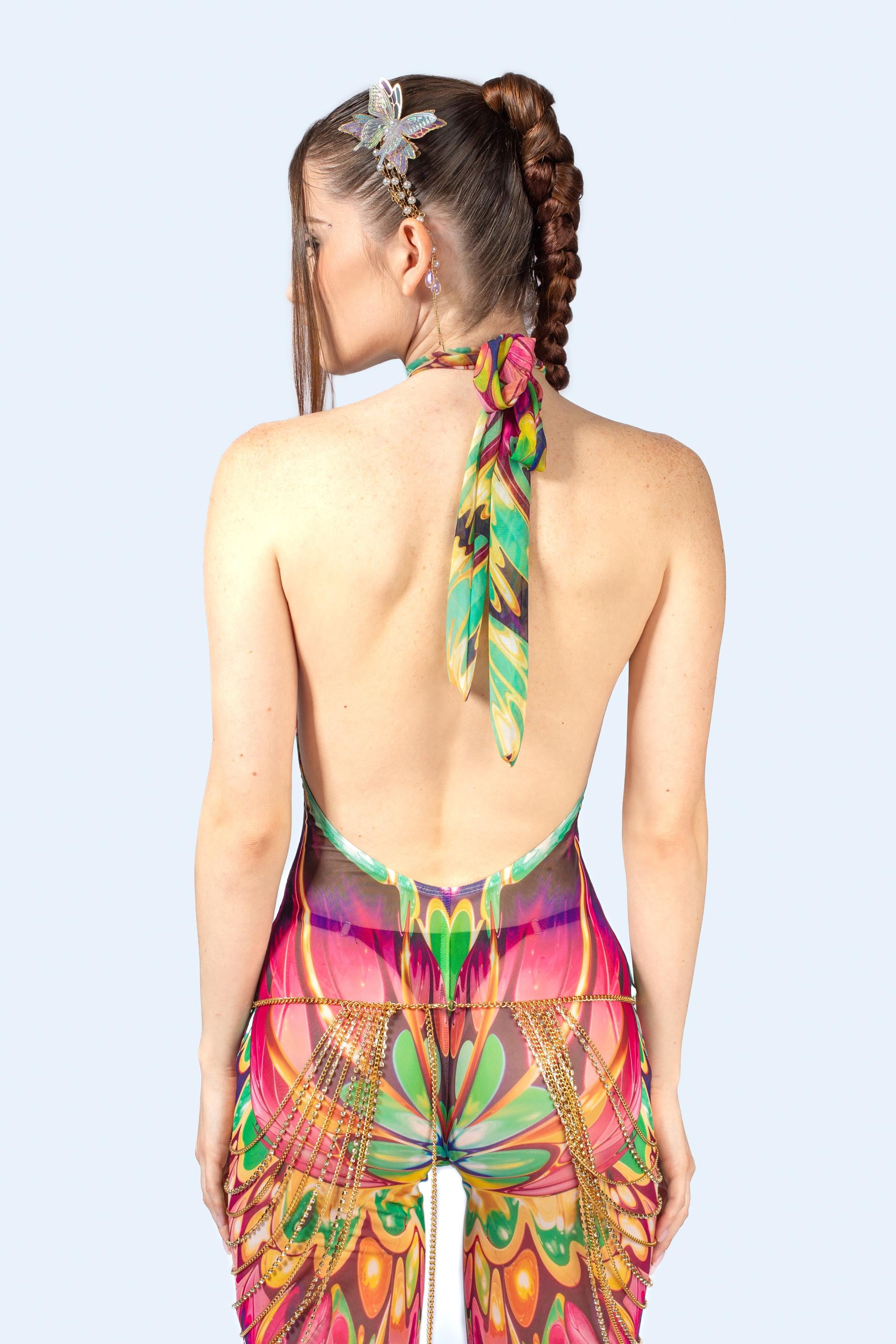 BADINKA Micro Dose Mesh Halter Romper Multicolor