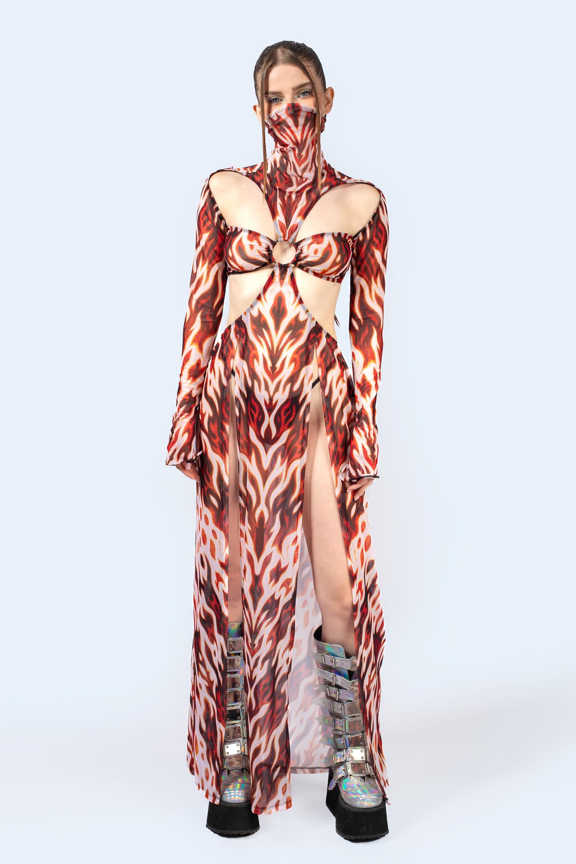 BADINKA Flaming Loose Ends Maxi Dress Mesh