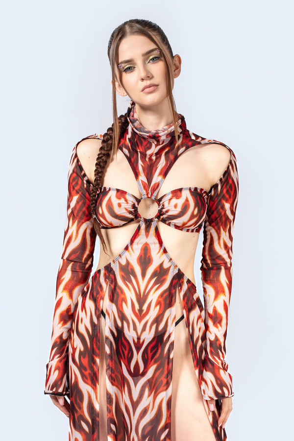 Flaming Loose Ends Maxi Dress