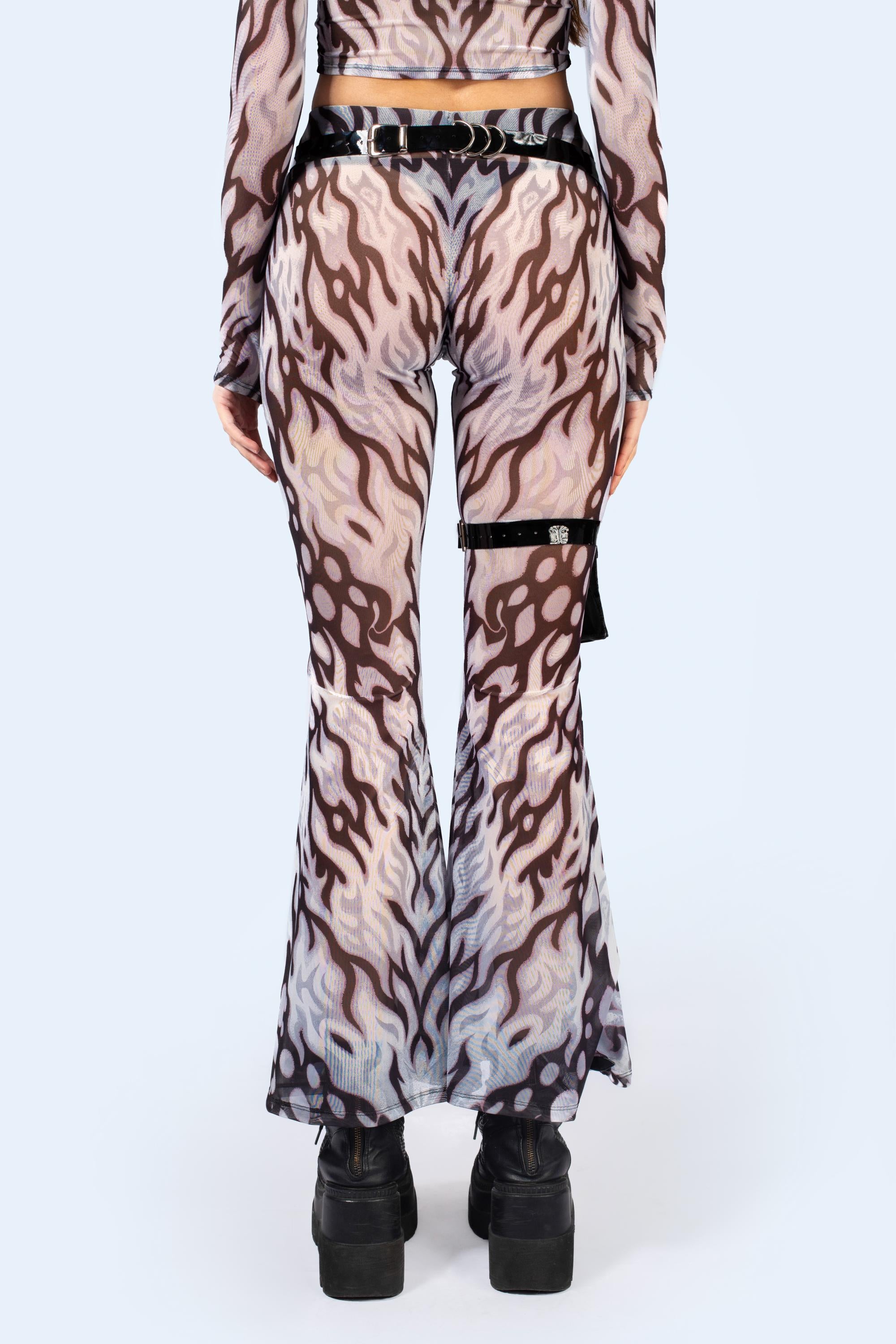 BADINKA Loose Ends Mesh Bell Bottoms Pants Black