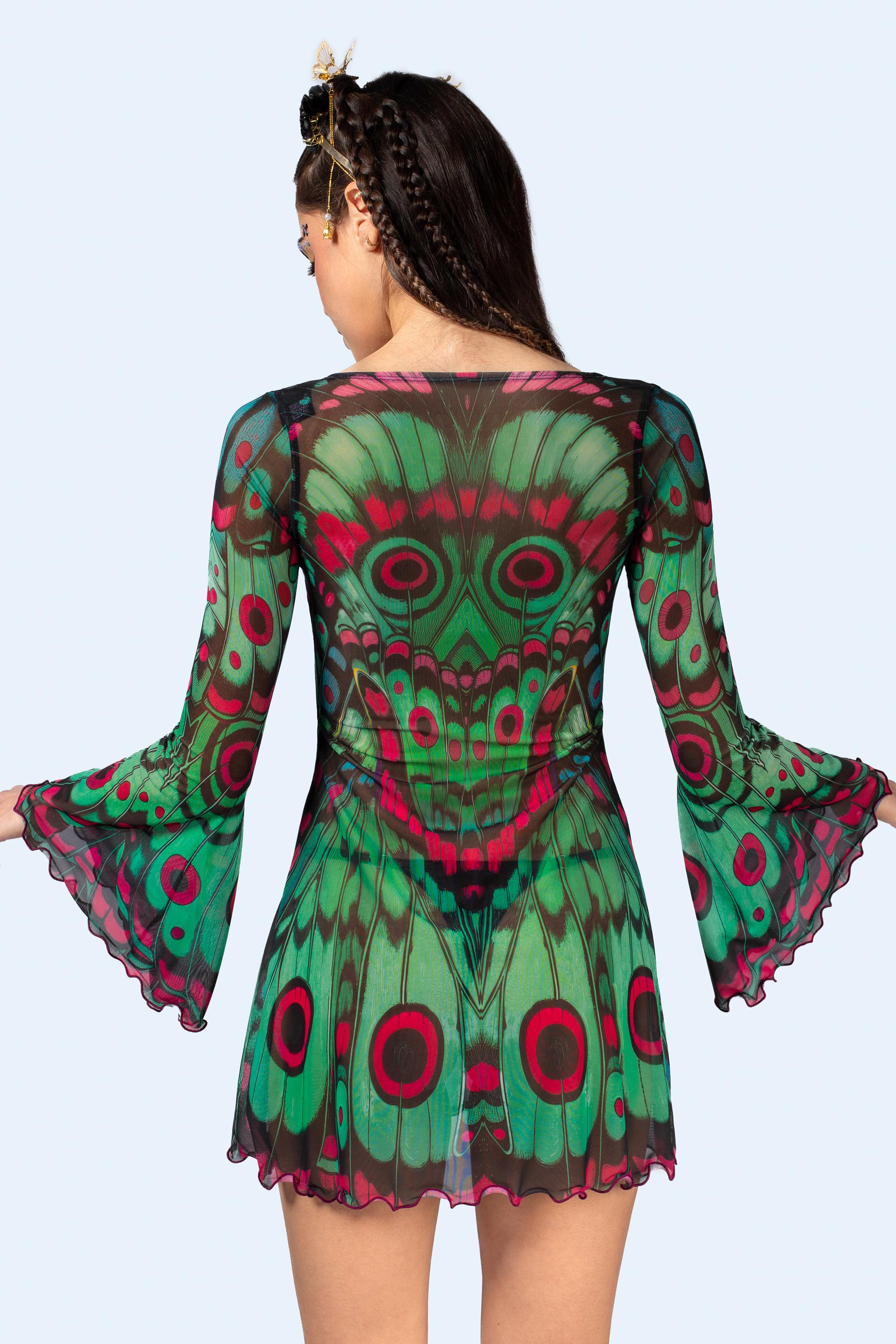 BADINKA Lucky Moth Mesh Mini Dress Green