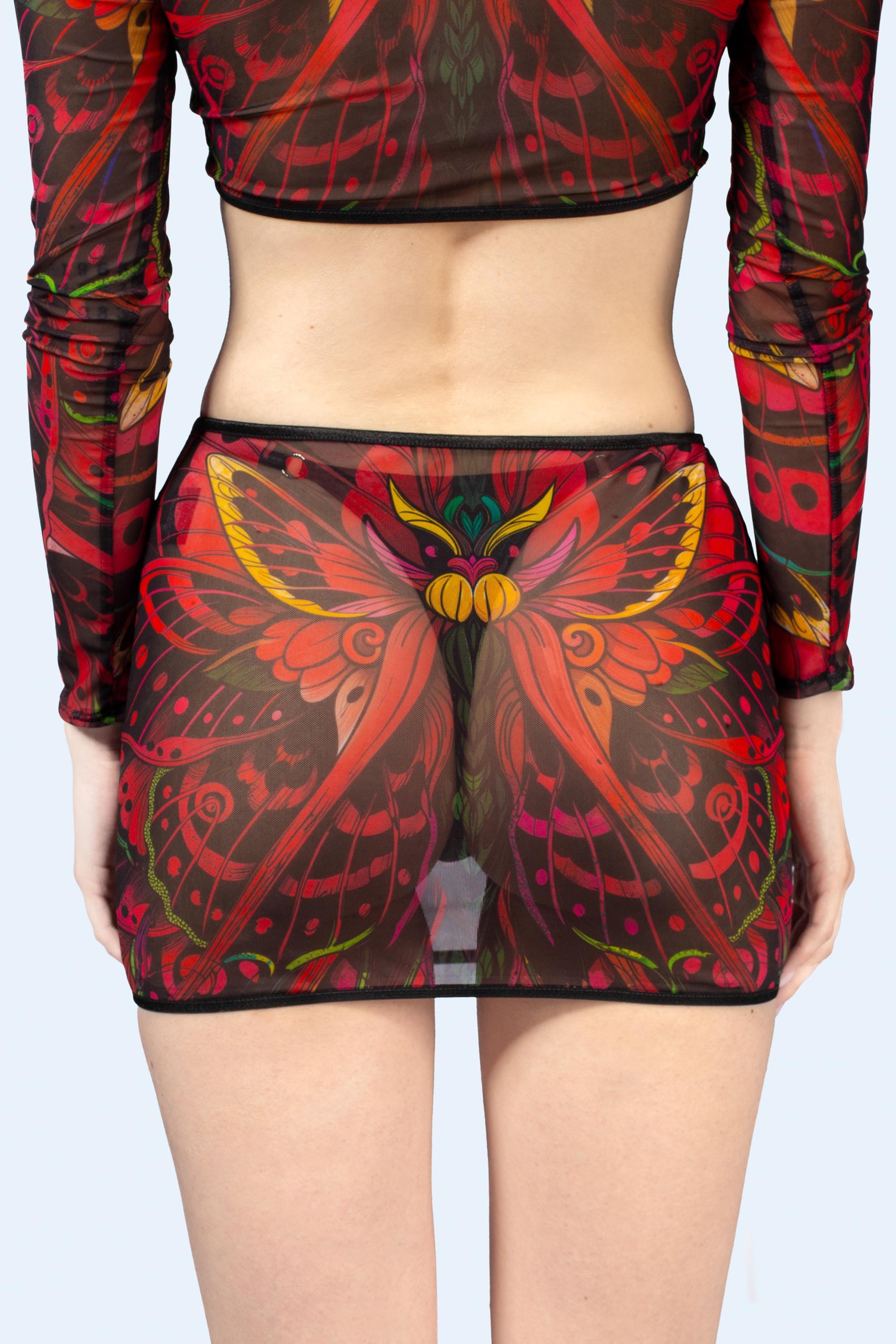 BADINKA Wingspan Mesh Cutout Skirt Red