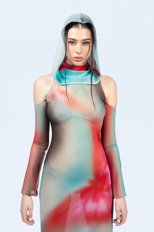 Out Of Body Hooded Long Sleeve Dress
