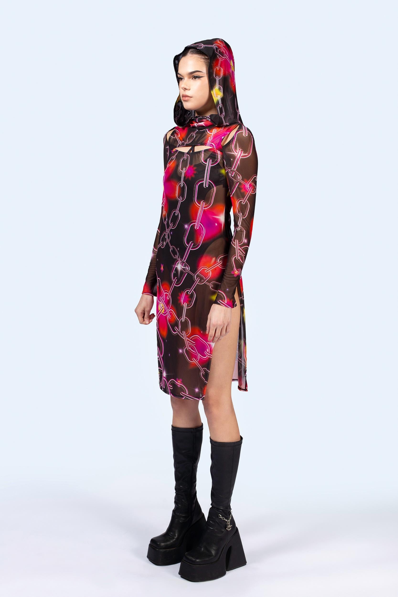 BADINKA Target Tangle Mesh Hooded Dress Mesh, see-through