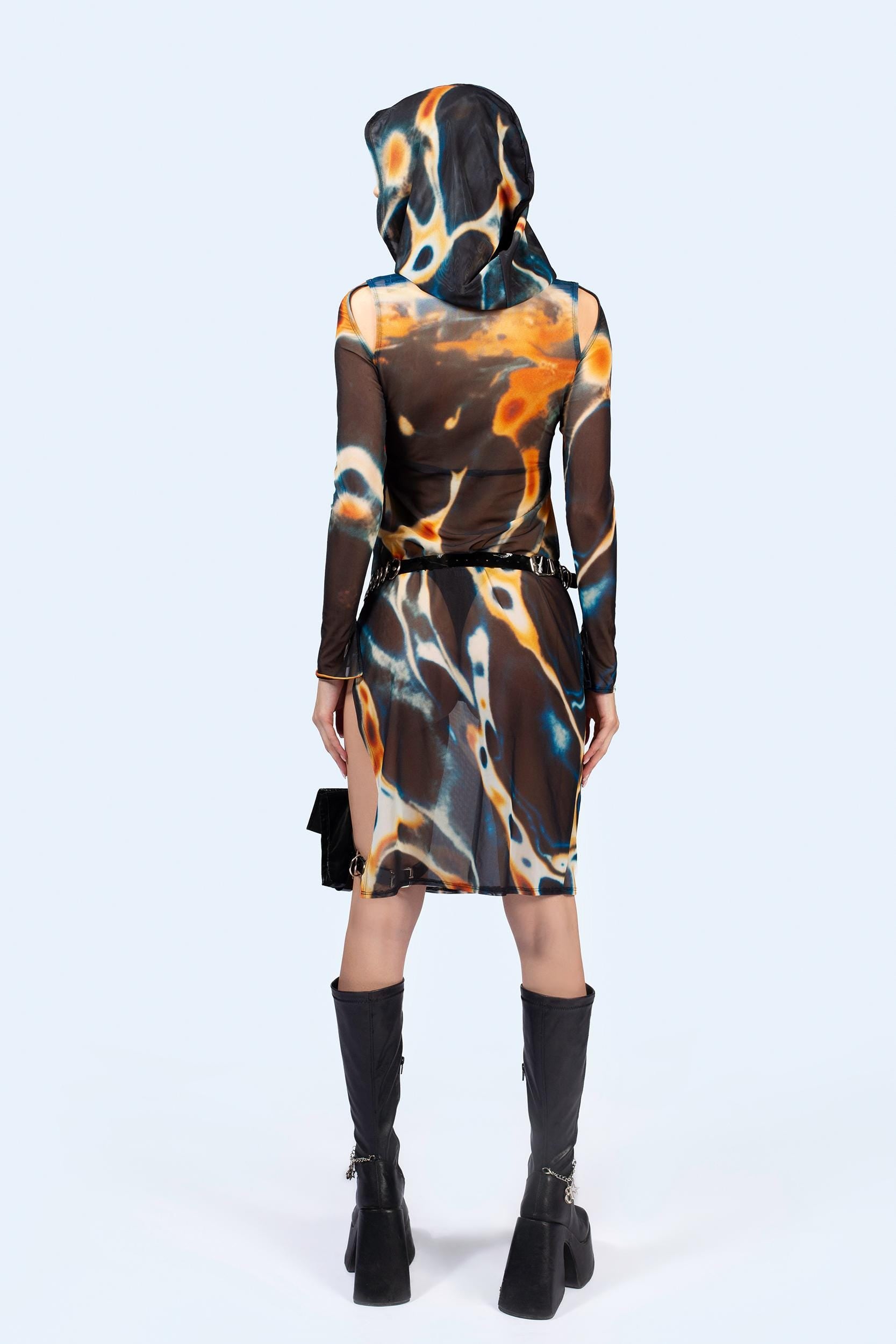BADINKA Women Slow Drift Mesh Hooded Dress