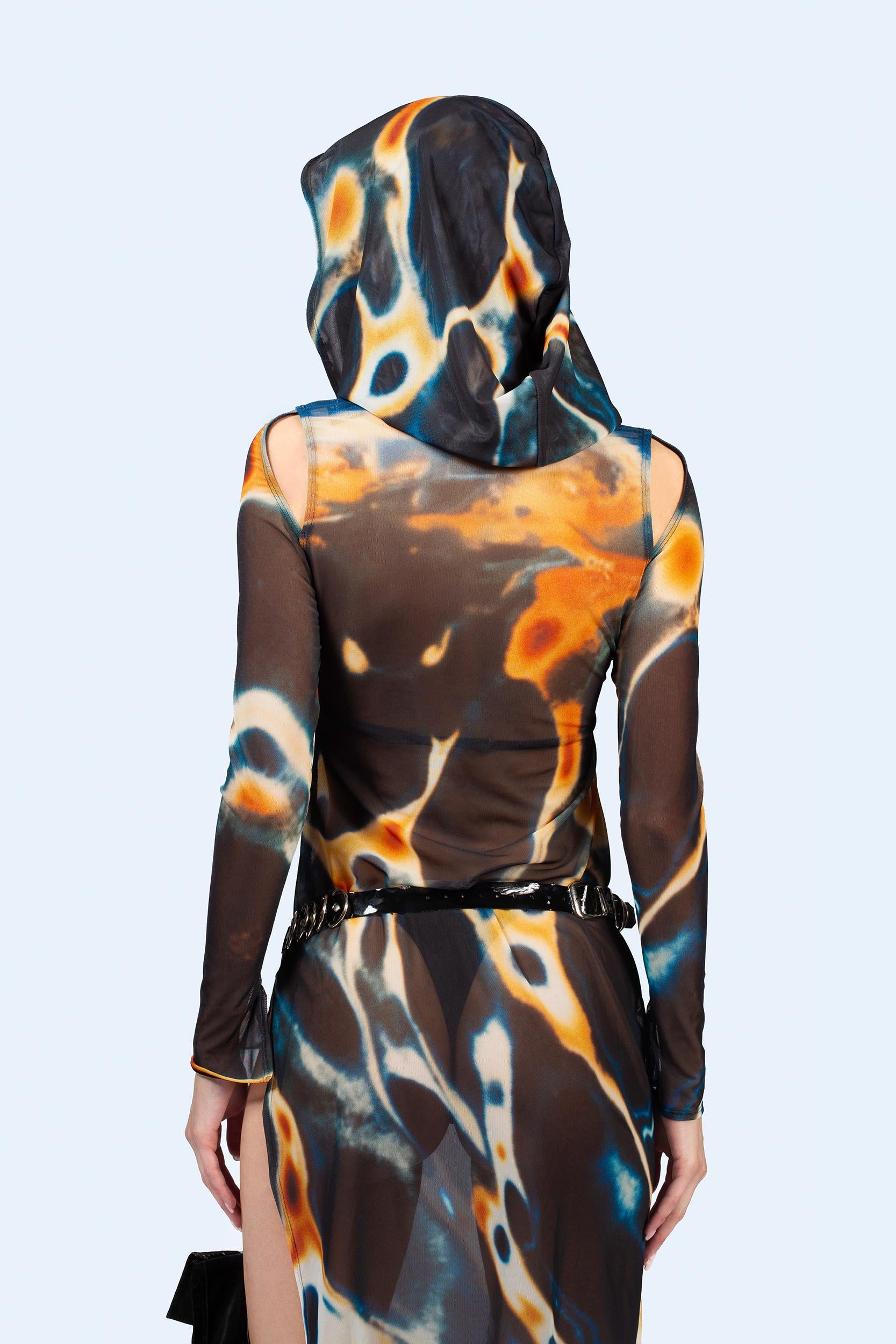 BADINKA Slow Drift Mesh Hooded Dress Black