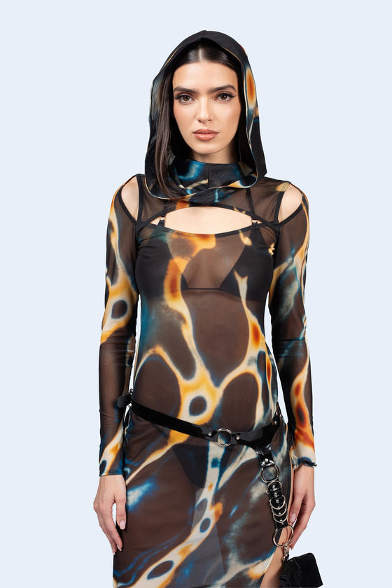 Slow Drift Mesh Hooded Dress