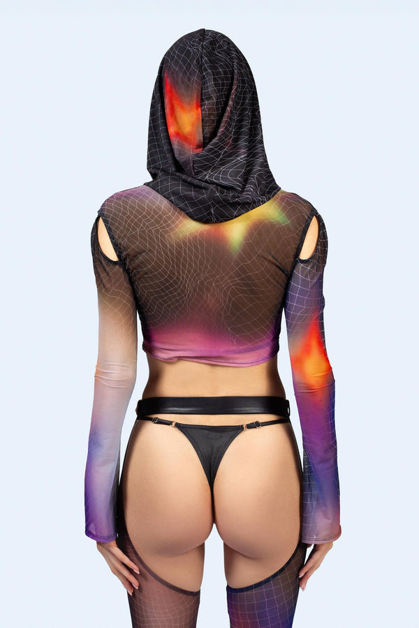 Aura Glow Hooded Mesh Top