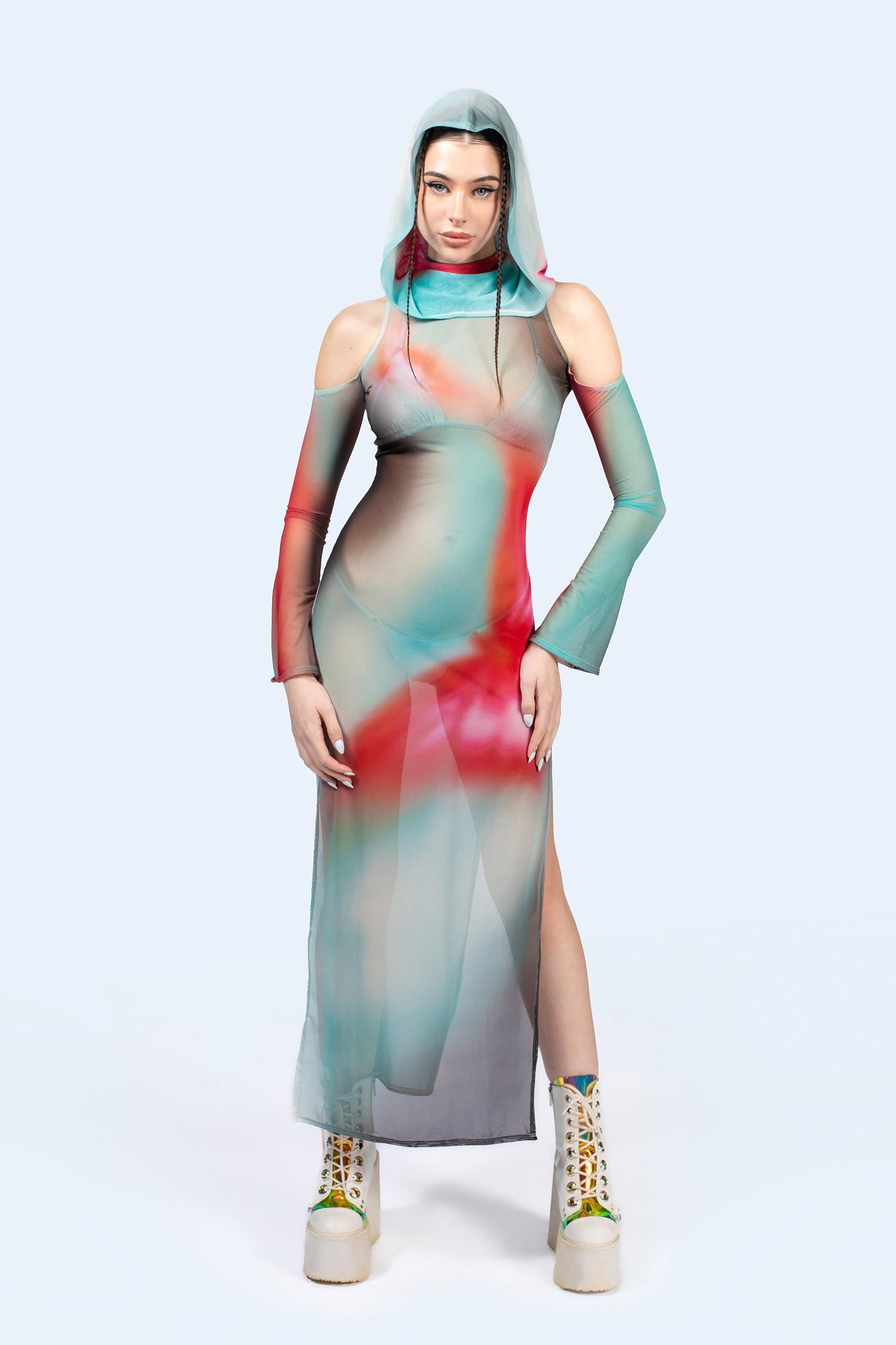 BADINKA Out Of Body Hooded Long Sleeve Dress Rave