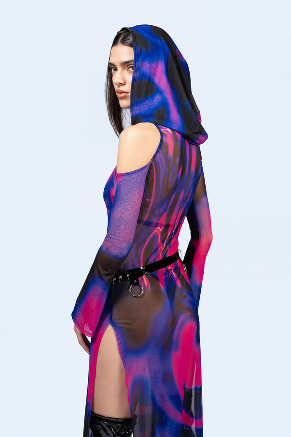 Sub Surface Hooded Long Sleeve Dress
