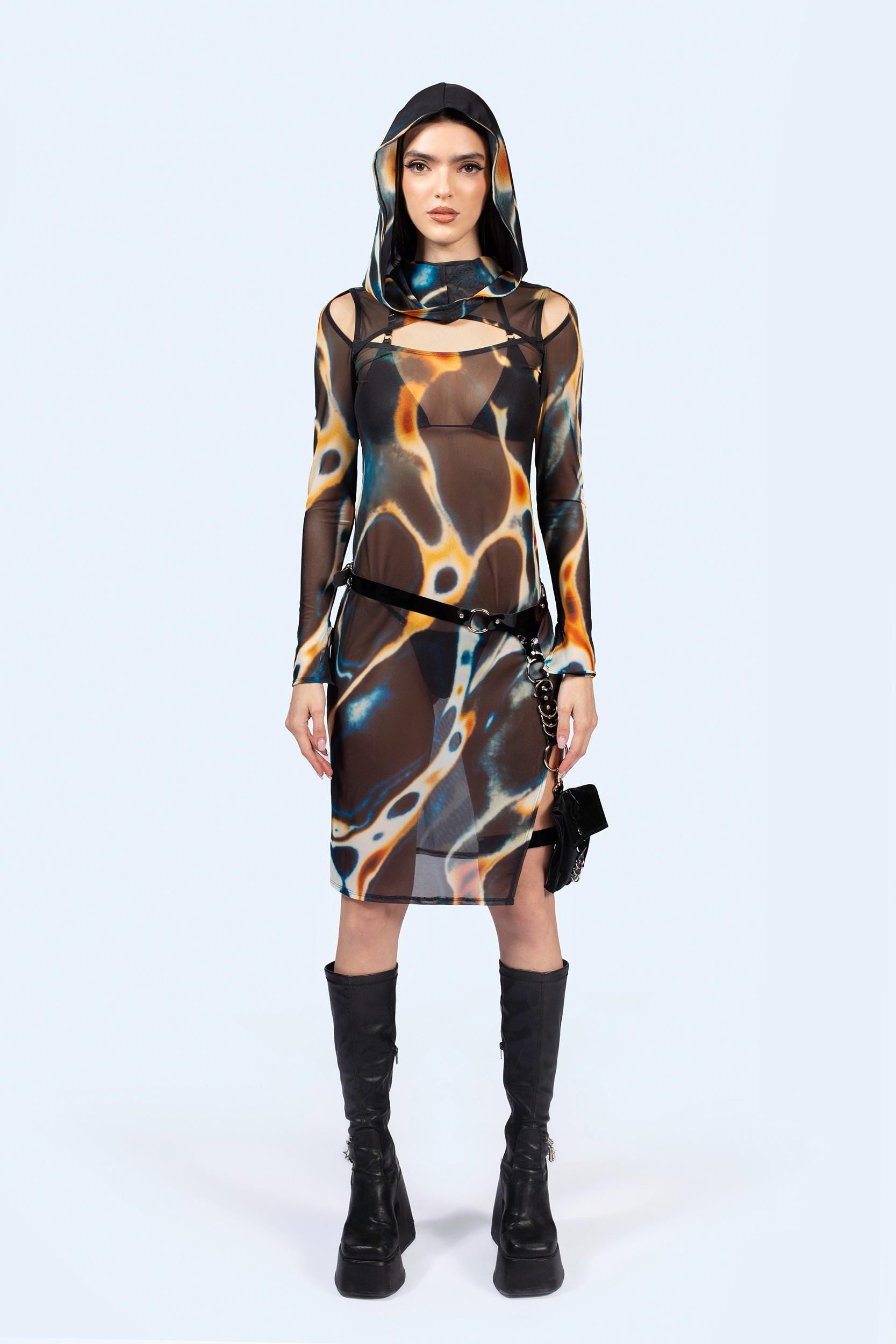 BADINKA Slow Drift Mesh Hooded Dress Rave