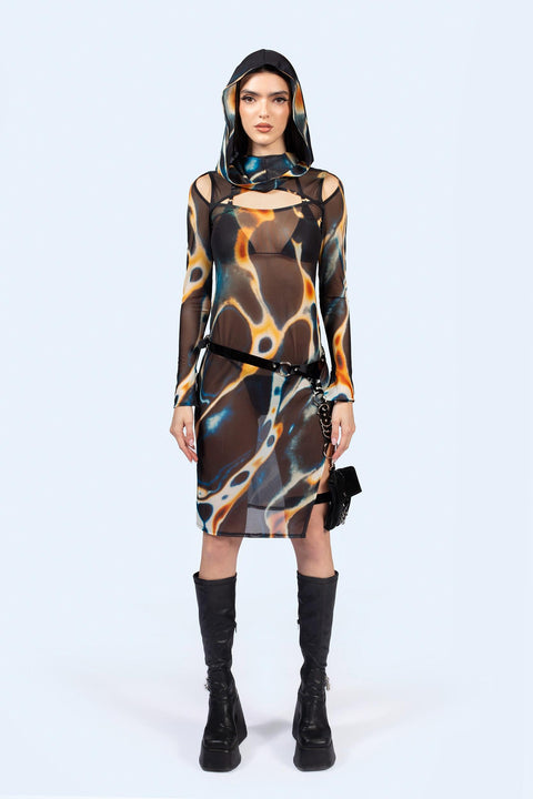 Slow Drift Mesh Hooded Dress