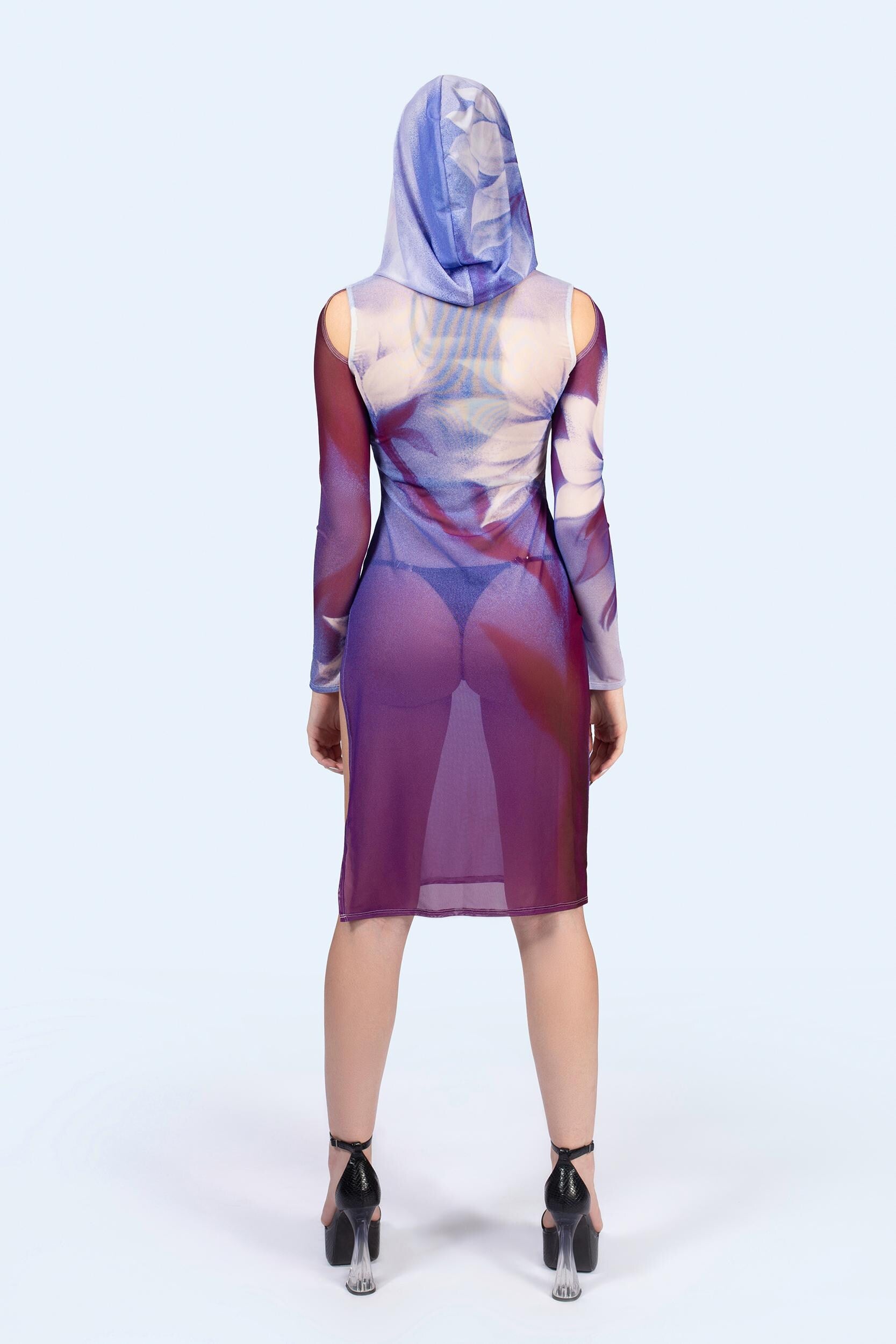 BADINKA Above Mesh Hooded Dress Mesh, see-through
