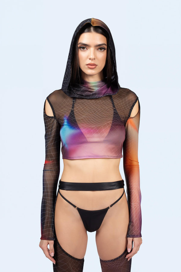 Aura Glow Hooded Mesh Top