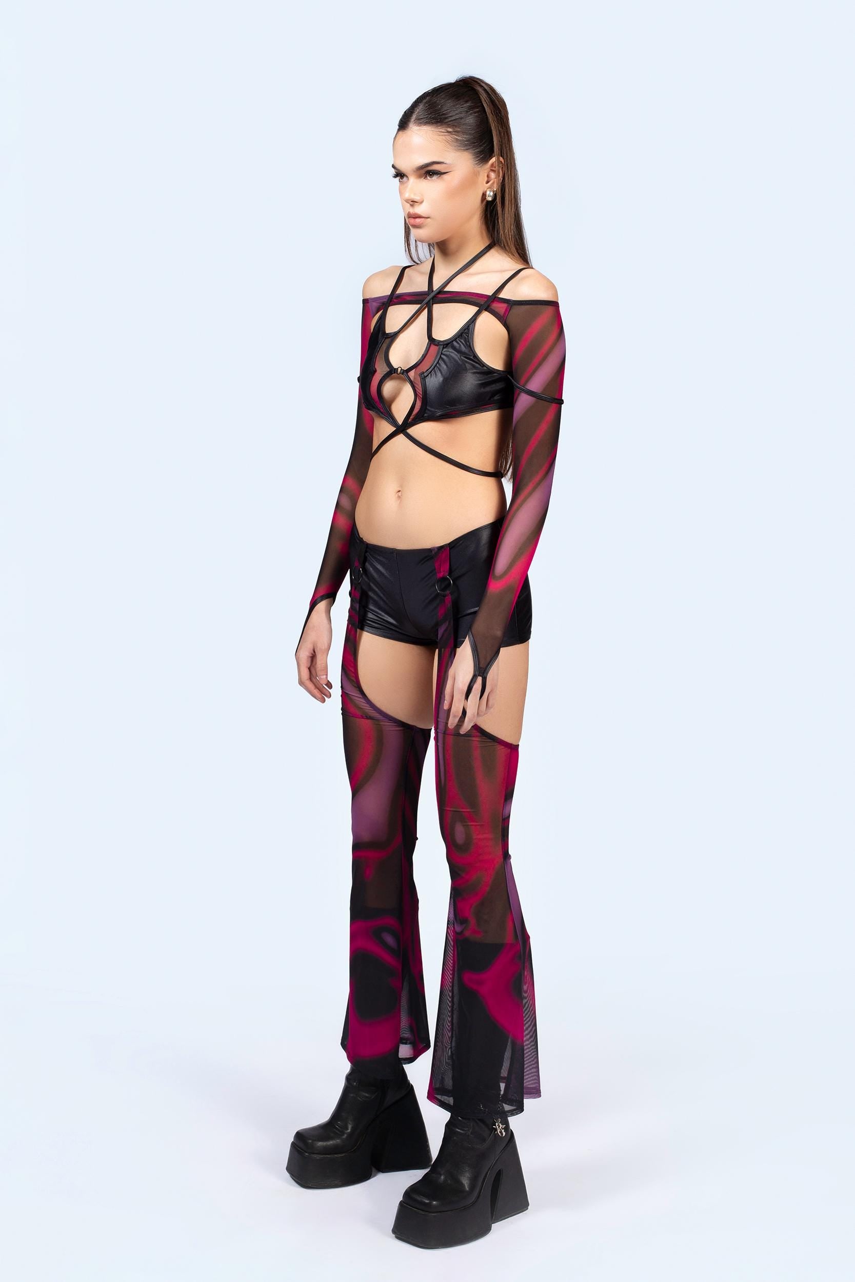 BADINKA Flow Top And Shorts With Chaps Set Black, red
