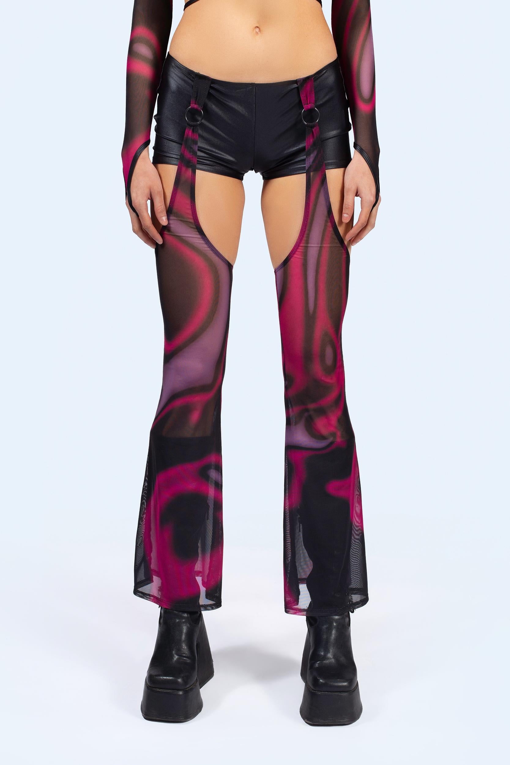 BADINKA Flow Top And Shorts With Chaps Set Chaps, cut-out, front-zip, halter-neck