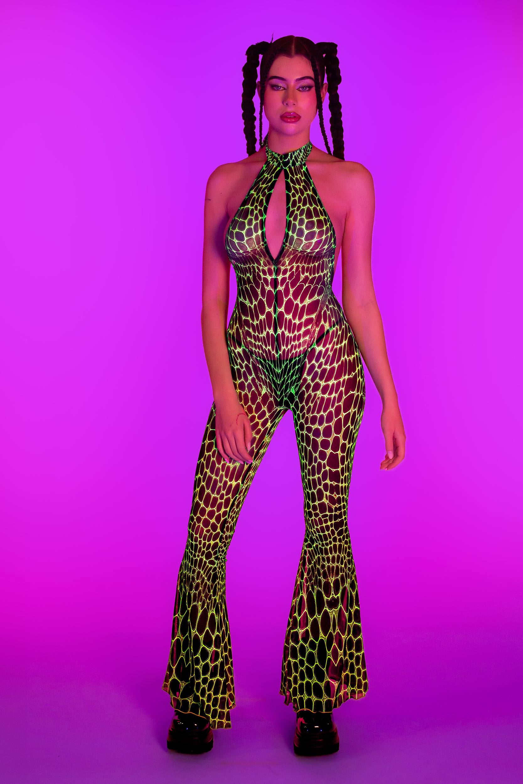 BADINKA A Little Reptilian Mesh Halter Romper Mesh, neon