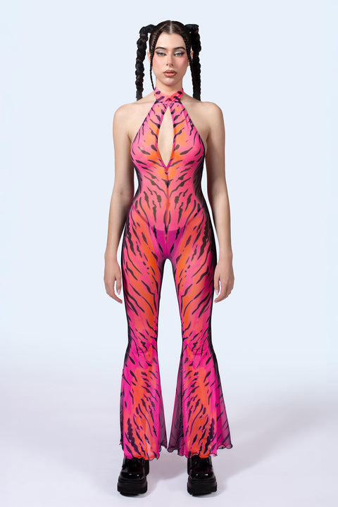 Heightened Instinct Pink Mesh Halter Romper