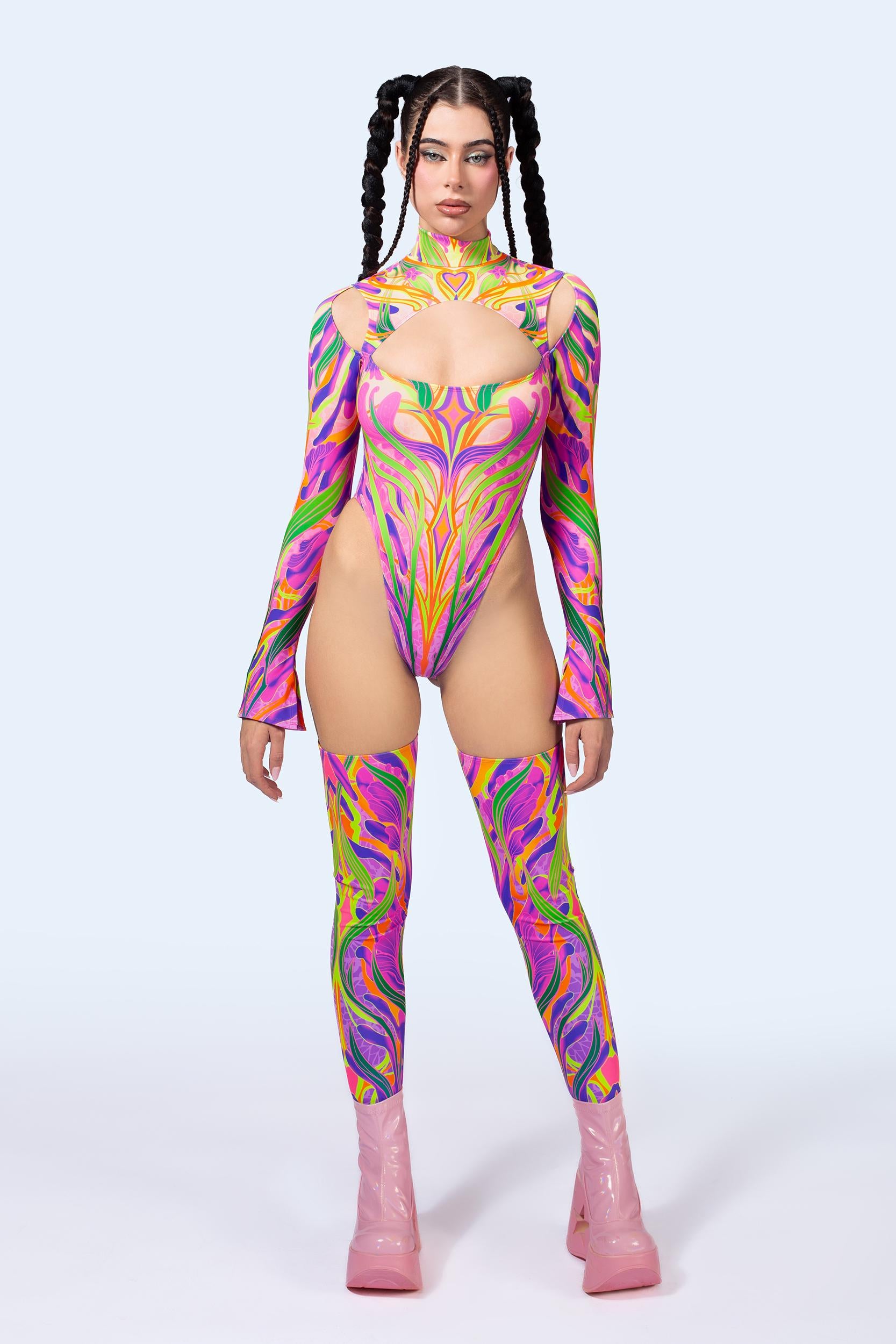BADINKA Dream On Keyhole Bodysuit Green, pink
