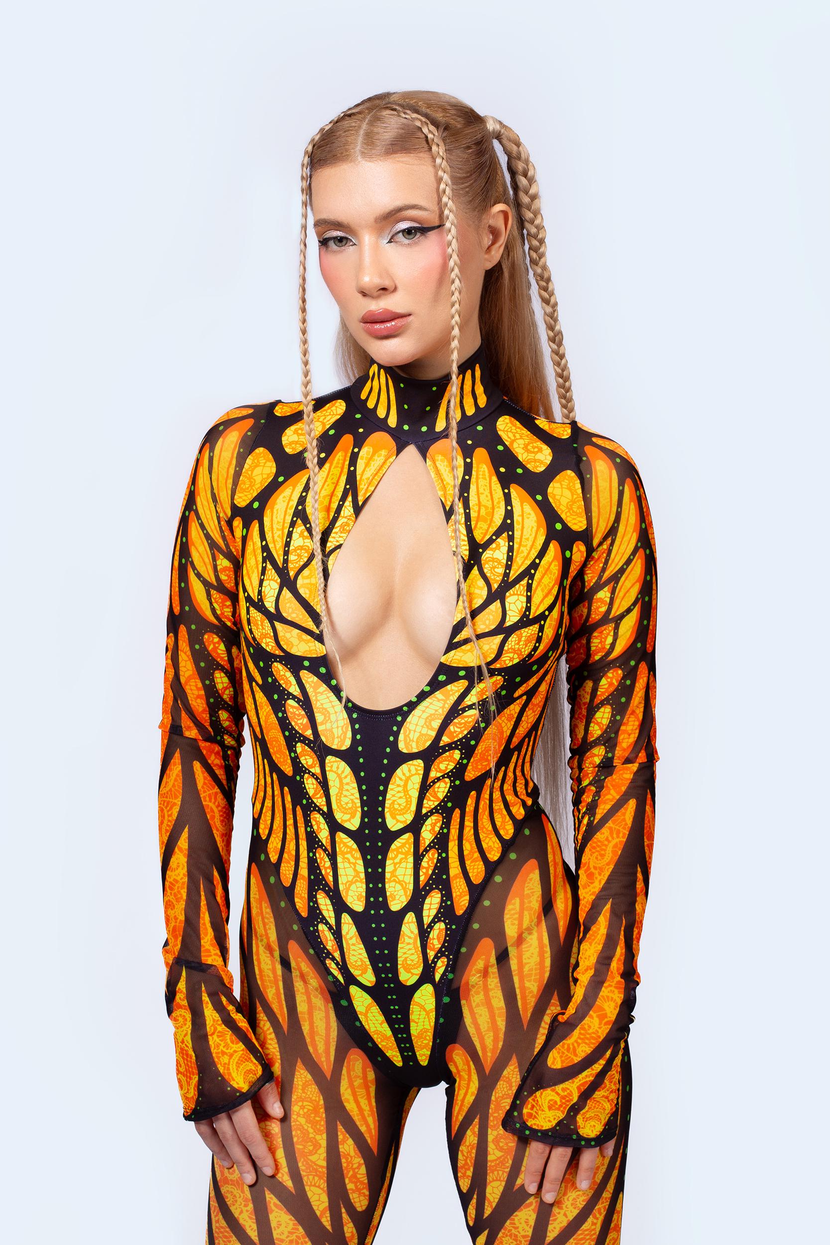 BADINKA Brilliant Orange Bareback Keyhole Catsuit Orange