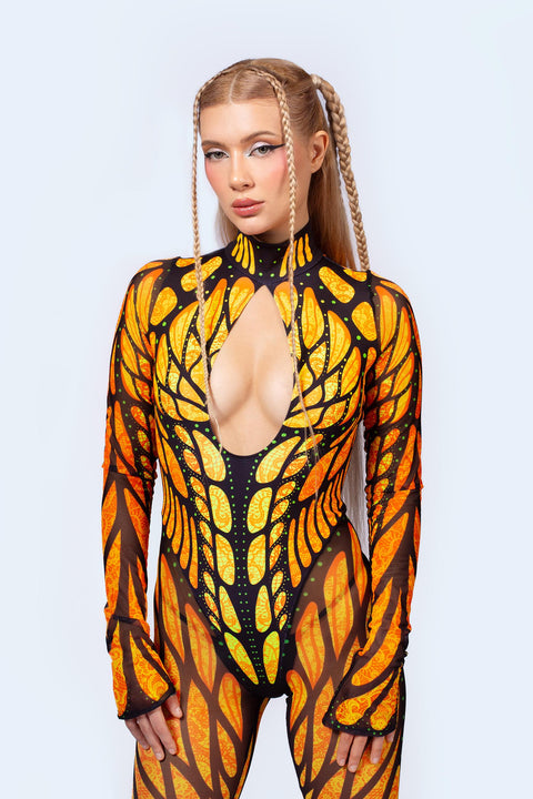 Brilliant Orange Bareback Keyhole Catsuit