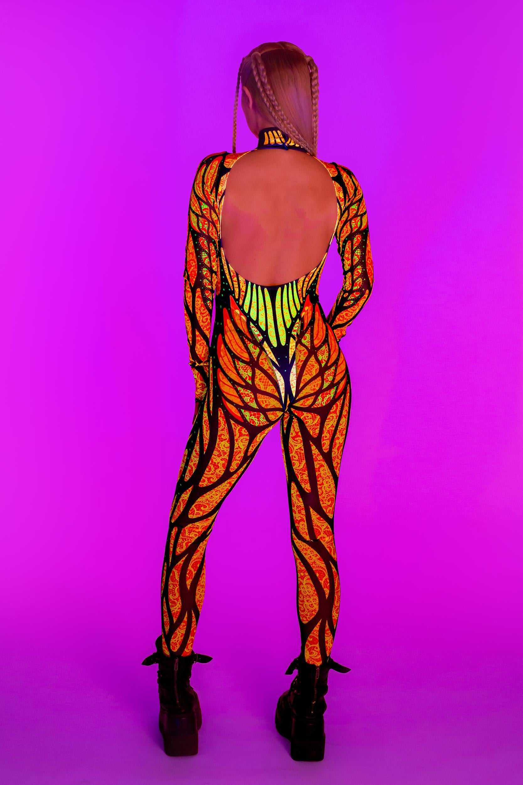 BADINKA Brilliant Orange Bareback Keyhole Catsuit Keyhole