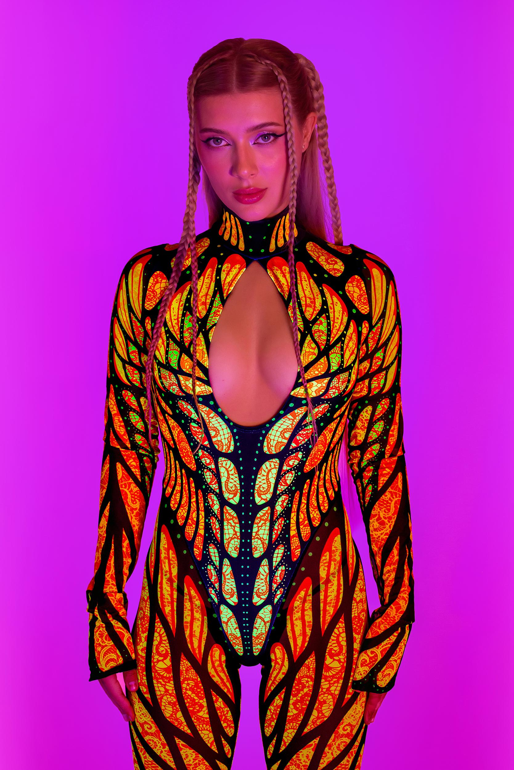 BADINKA Brilliant Orange Bareback Keyhole Catsuit