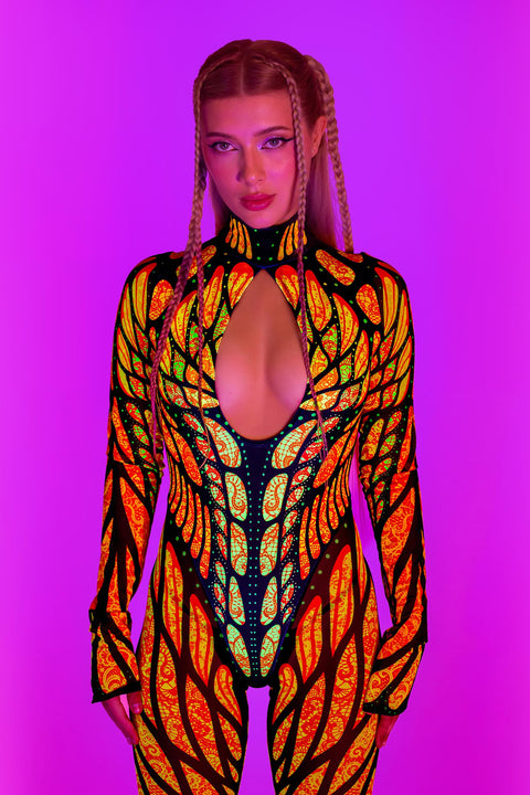 Brilliant Orange Bareback Keyhole Catsuit