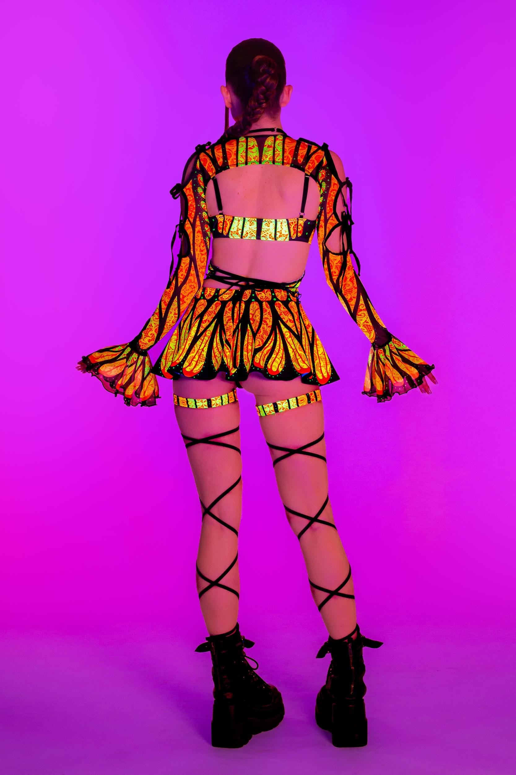 BADINKA Brilliant Orange Frilly Skirt Neon, spandex