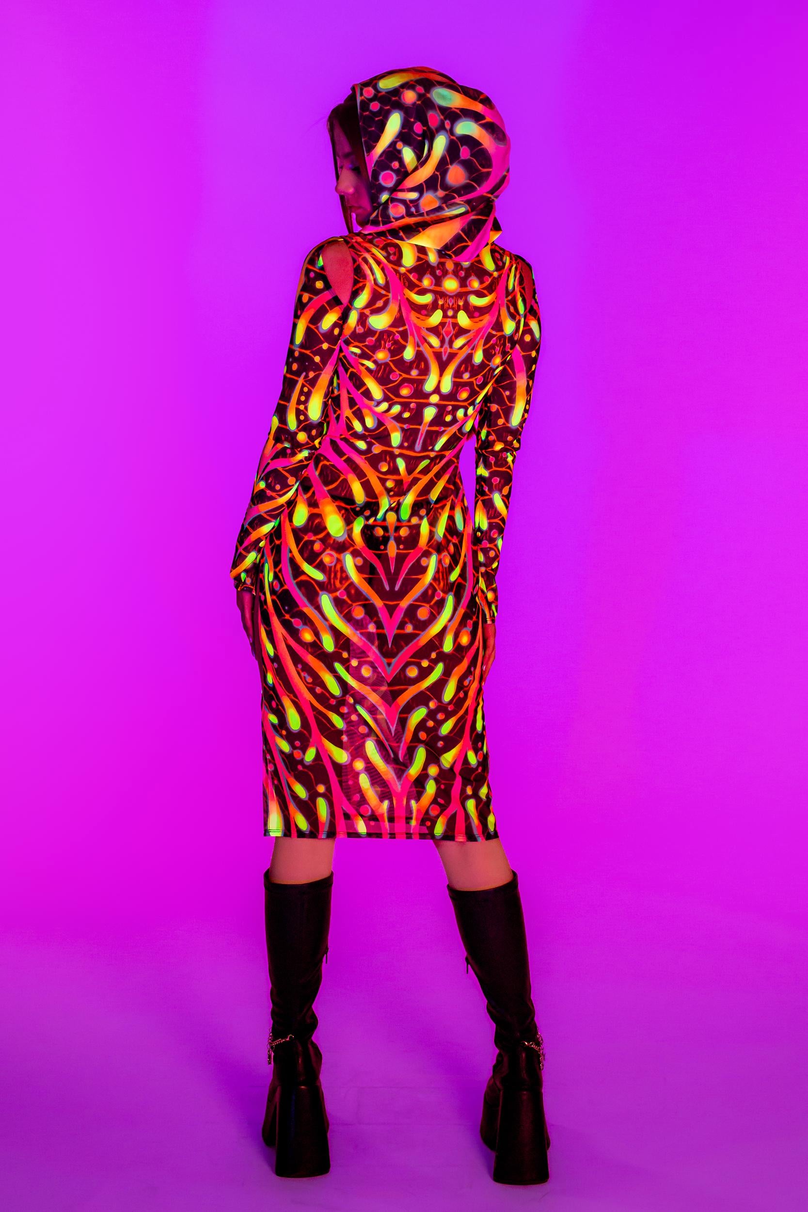 BADINKA Women Given Form Mesh Hooded Dress